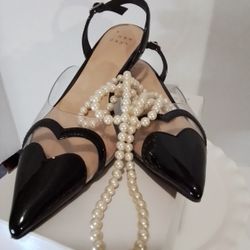 Womens Heart Slingback Kitten Heels - Size 8