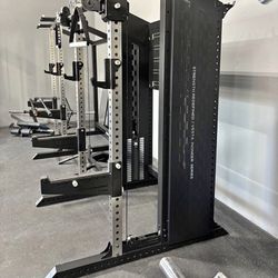 Commercial Half Rack with Functional Trainer Cable Pulley System with 200lb Weight Stacks
