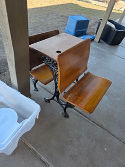 Wrought Iron & Wood Desk *Antique *