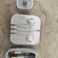 Apple Charging Cable And Wall Port And Headphones