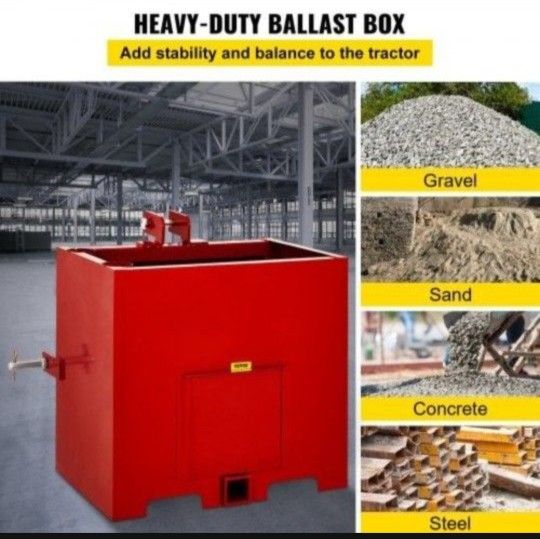 3 Point Ballast Box, 800lbs Capacity Hitch Ballast Box, Standard 2'' Hitch Receiver, Tractor Ballast Box with 5cu.ft Volume, Heavy Duty Steel, Fits C