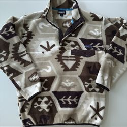 Like New - Rare Print - Men Medium 2015 Patagonia Printed Synchilla Snap-T Pullover Cave - Khaki Vintage Collectible