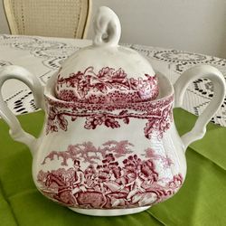 Vintage Red & White Sugar Bowl - Made In England 🏴󠁧󠁢󠁥󠁮󠁧󠁿 