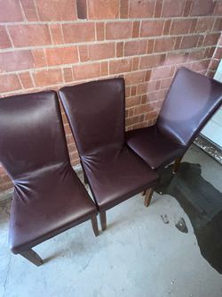 Set of 3 Dark Brown Leather Dining Chairs