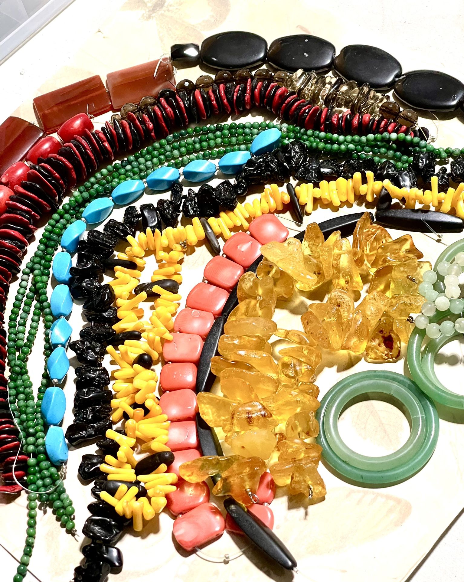 Assorted Natural Stone Beads, 18strands, Amber, Coral, Jade, Turquoise, Onyx, And More