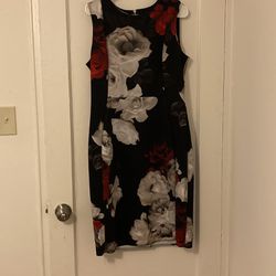 Calvin Klein Red And White Rose Dress Size 14