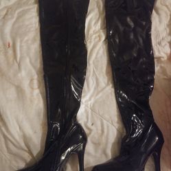 Black Thigh High Patent Leather Boots 9