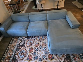 Blue Suede Sofa with chaise