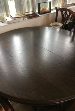 Old wooden dining table w/six chairs