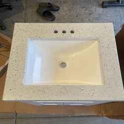 Home Decorators Collection Clady 25 in. Single Sink White Bath Vanity with Silver Ash Cultured Marble Top (Assembled) 