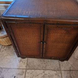 Wooden Table With Wicker Front-Antique
