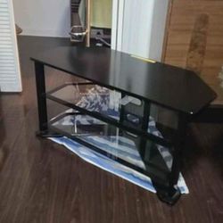 Black Wood N Glass Shelves TV Stand Like New 