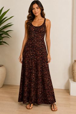 109 | Xl Leopard Print Ruched Back Maxi Dress