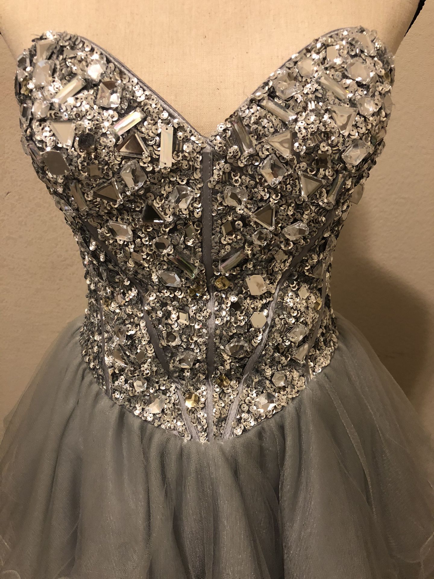 Silver Beaded Formal Dress (S)