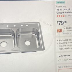 New Glacier Bay 33” stainless steel Kitchen Sink 