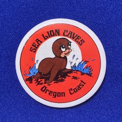 Vintage Sea Lion Caves Oregon Coast souvenir pinback button 2” pin