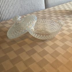 Antique Milk Dot Glass Dish With Lid