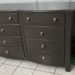 Large Modern Dresser In Dark Grey W/ Silver Hardware 