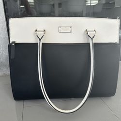 Kate Spade Grove Street Maeve Cream and Black Leather Color block Tote Satchel