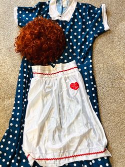 I Love Lucy Costume Women’s Large/10–12 with Red Curly Wig Included – Halloween 🎃