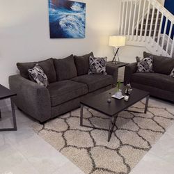 2-Piece Modern Gray Living Room Set – Couch & Chair w/ Pillows