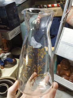 Vintage Pyrex MCM Gold Floral Carafe