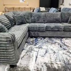 Price Match Guarantee! ๐ง Brand New Byers Market Gunmetal Thick Corduroy 2pc Full Length Sectionals