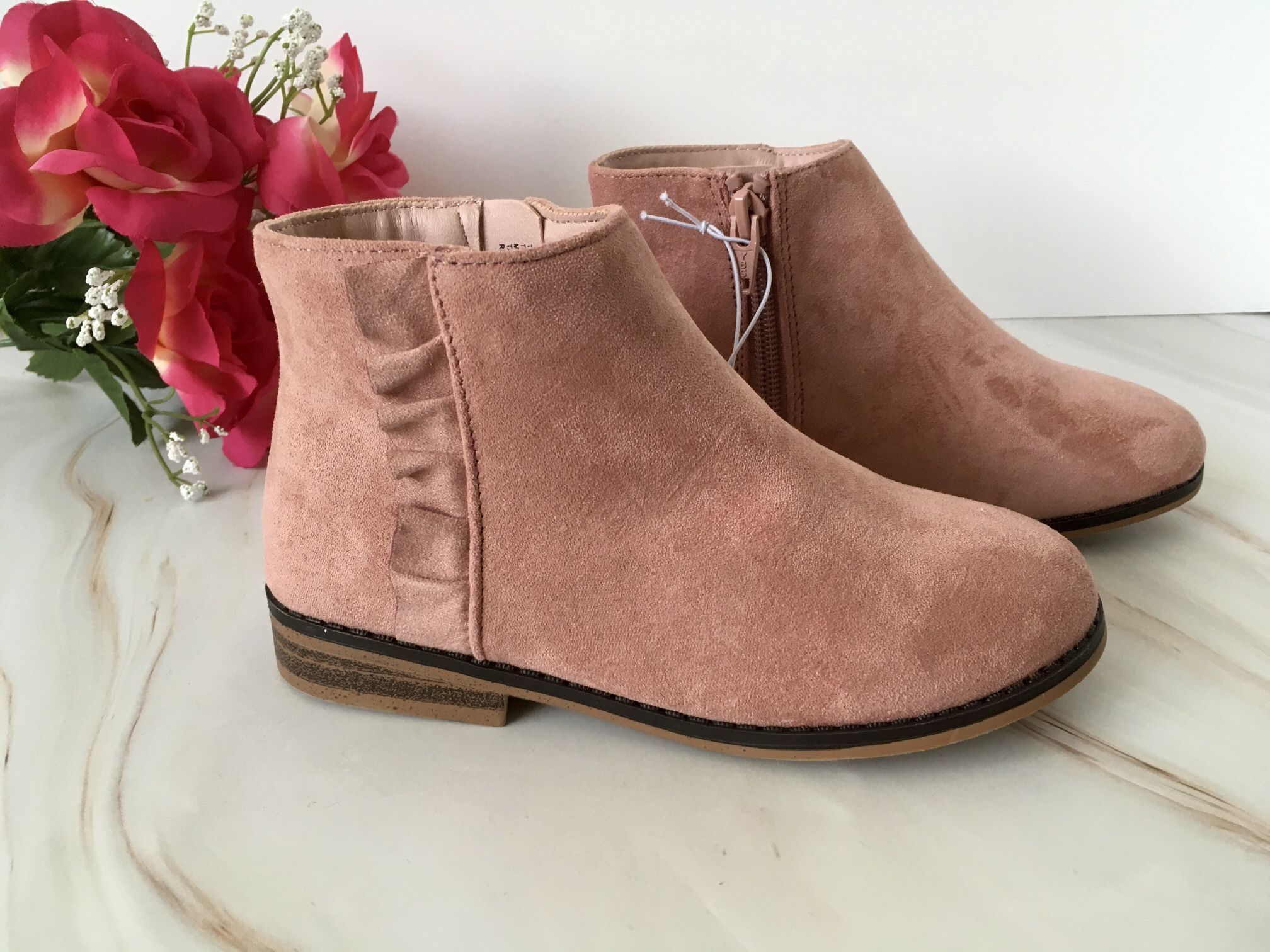 Girls Pink Ankle Boots, Size 11