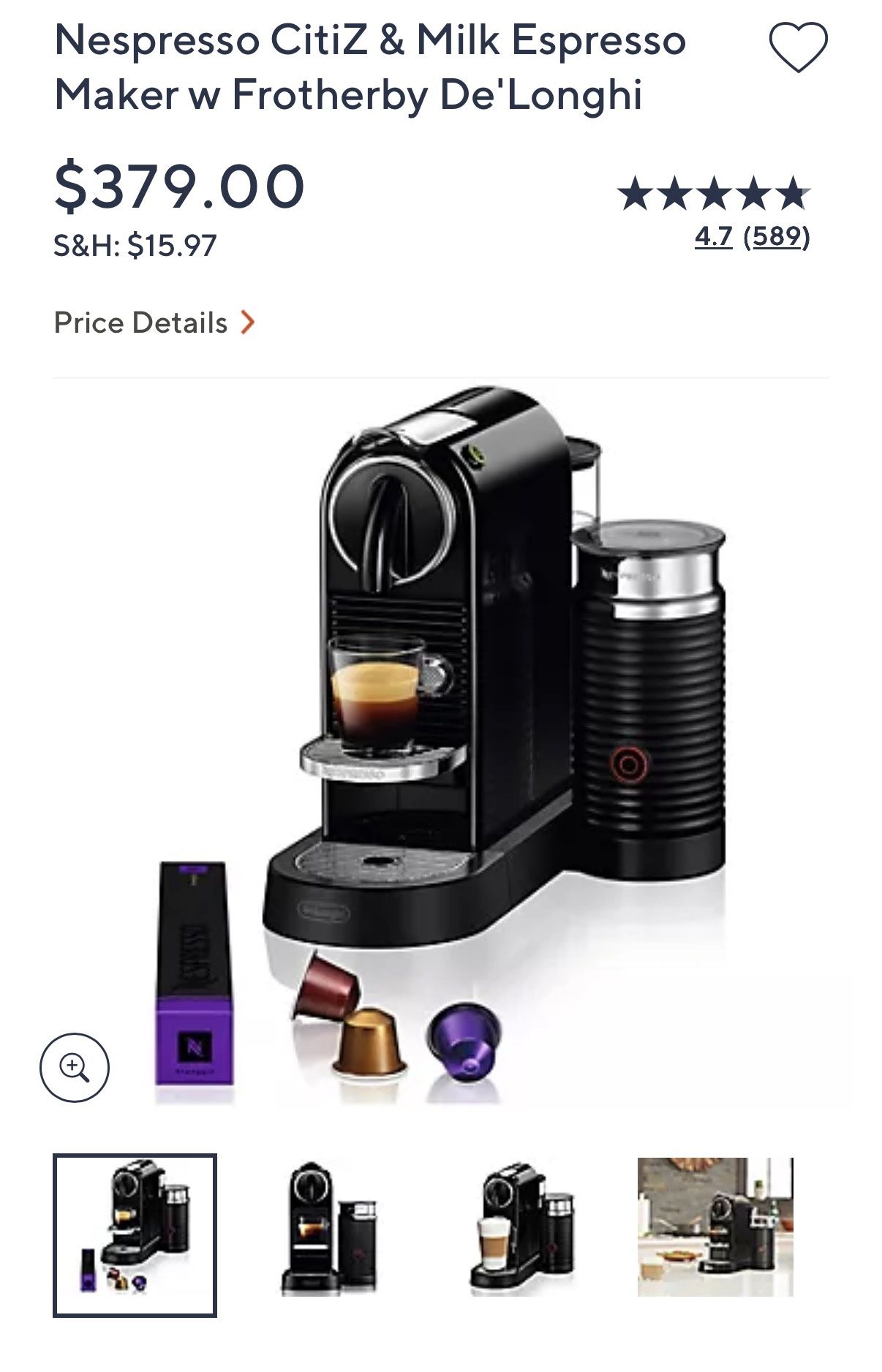 Nespresso CitiZ & Milk Espresso Maker w Frotherby De'Longhin