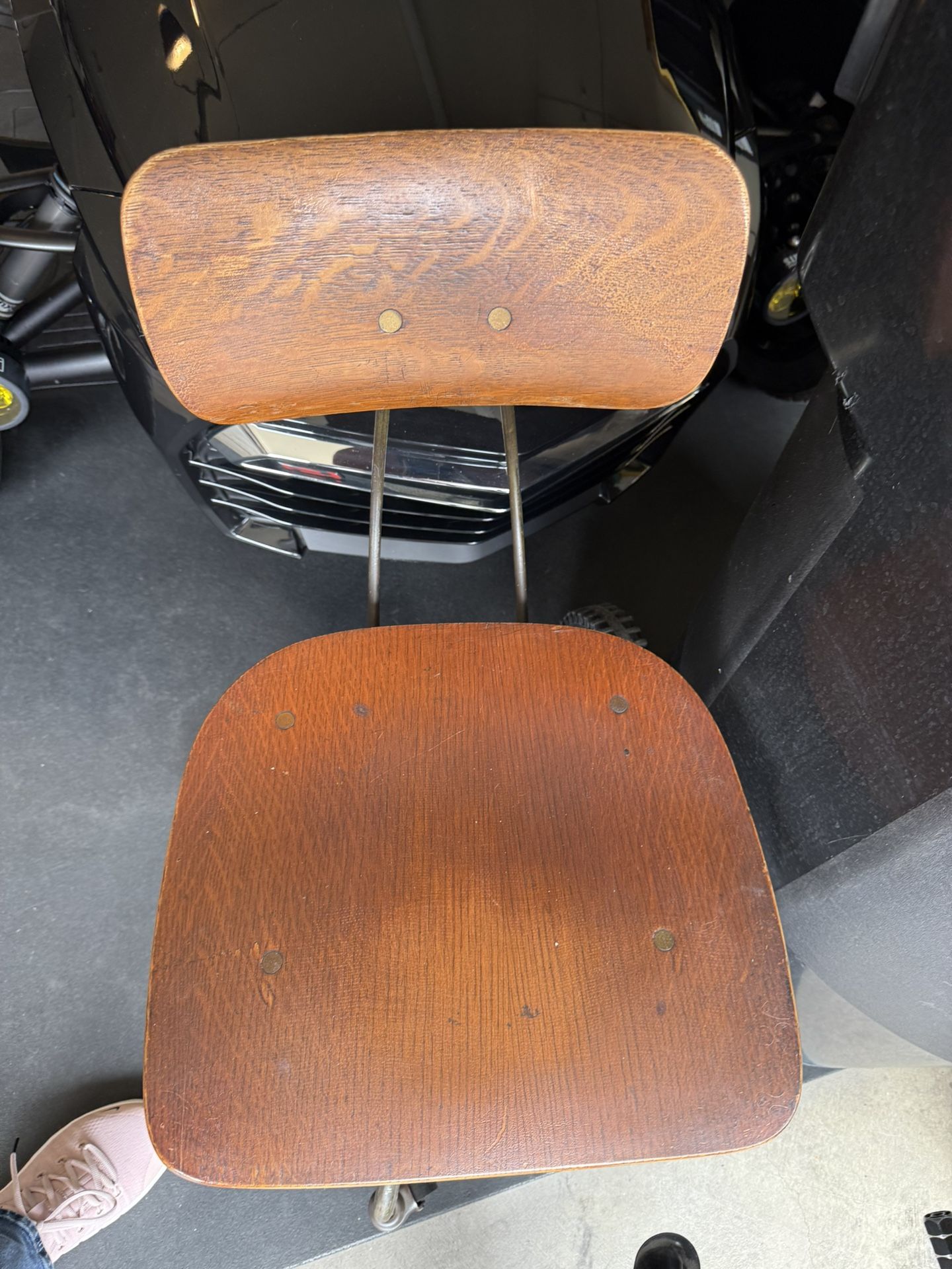 Antique Wooden Swivel Desk Chair W/ Wheels