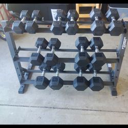 All Brand New Rubber Hex Dumbbell Set 10 Through 40s