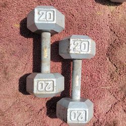 SET OF 20LB.  HEXHEAD DUMBBELLS
 TOTAL 40LBs. 
7111  S. WESTERN WALGREENS 
$40  CASH ONLY AS IS