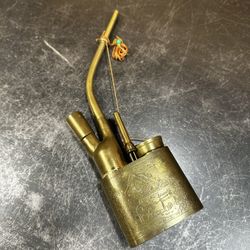 Genuine Chinese Carved Brass Late 19th Century Late Qing Dynasty Opium Pipe