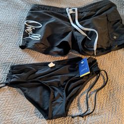 Swimwear: NWT Bikini Bottoms + O'Neill Board Shorts 