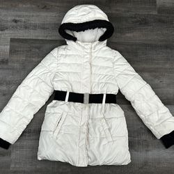 Kids Large (10-12) Cream Belted Puffer Coat