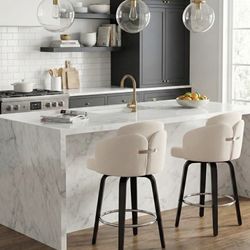 Dahlia Swivel Counter Stools – Set of 2 (Wood Frame + Round Footrest) – Counter Height ✨