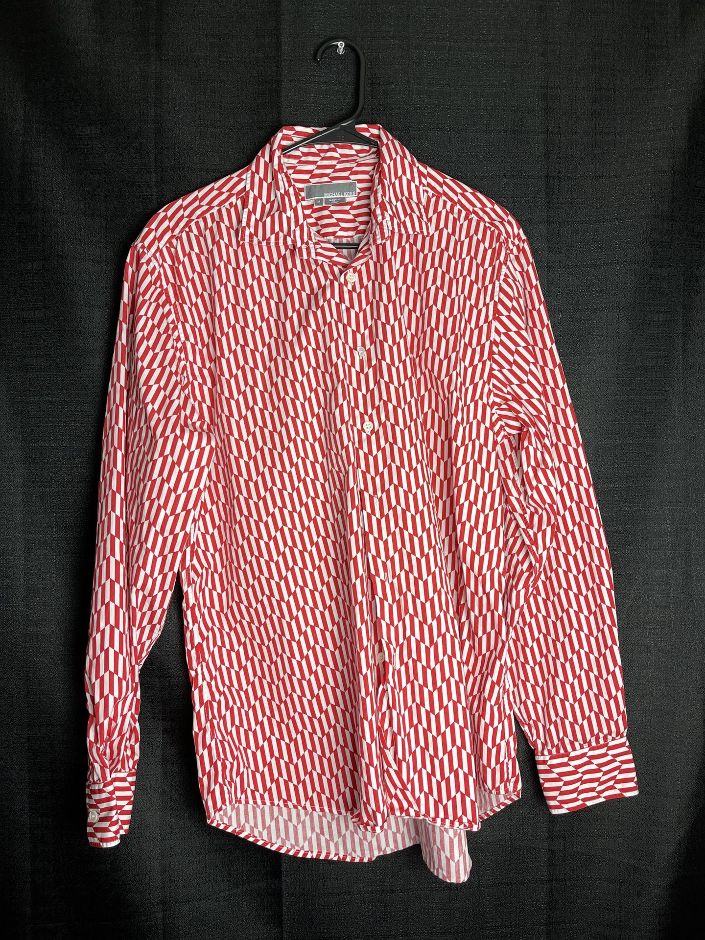 Men’s Med Red White Michael Kors Long Sleeve Dress Shirt 