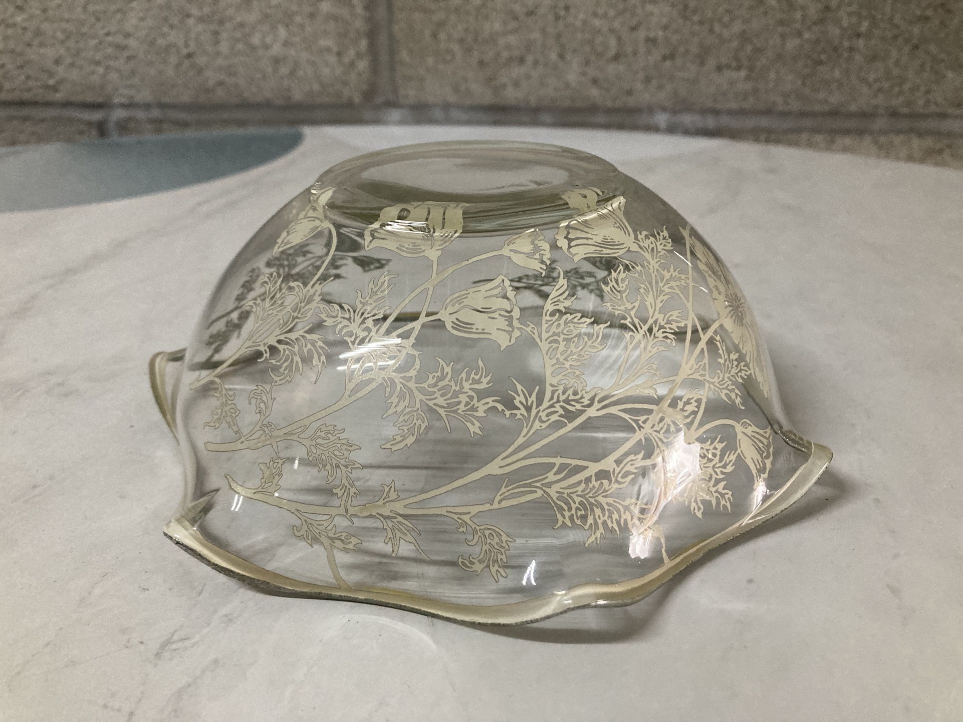 Antique Glass Bowl With Floral Design 