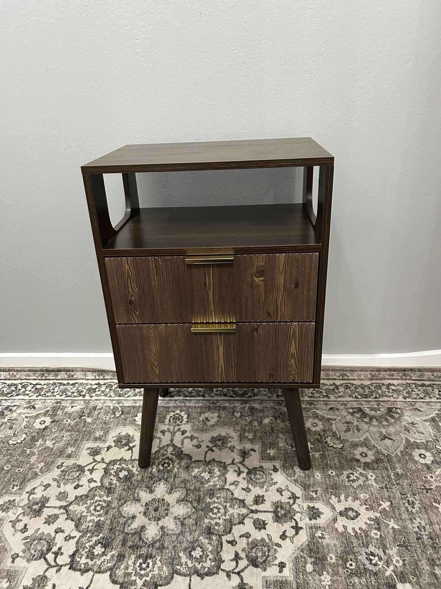 Nightstand,Modern Bedside Table with 2 Storage Drawer Brown