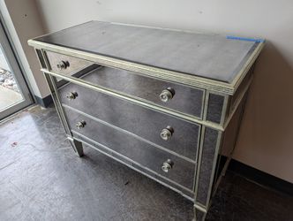 Glamorous Mirrored 3-Drawer Accent Chest with Gold Trim