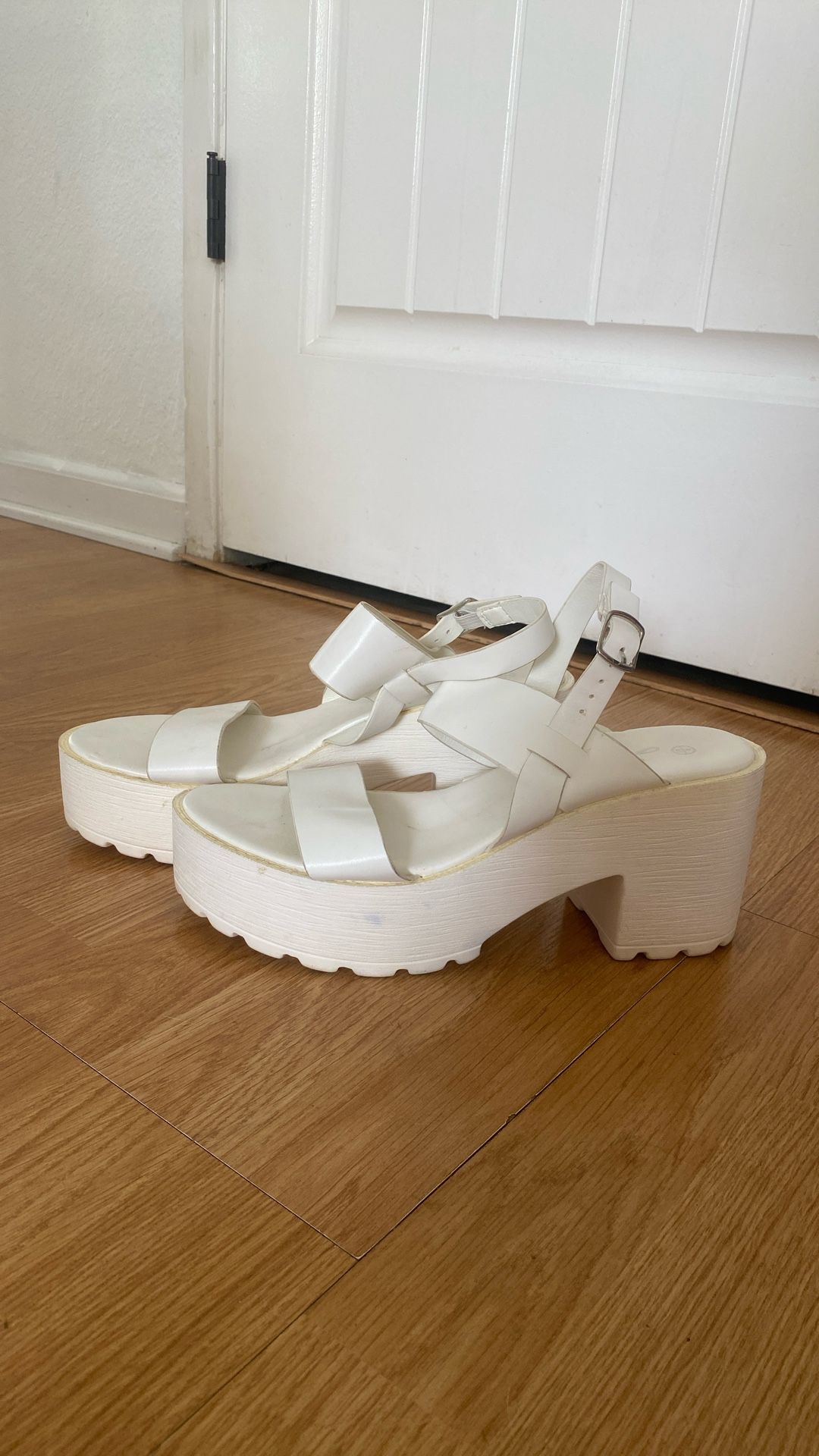 white chunky heels, size 8