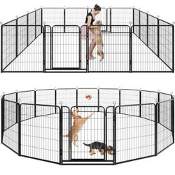 Dog Playpen Outdoor Extra Wide 16 Piece Panels Heavy Duty Dog Fence 40" Height Anti-Rust with Doors Portable for RV Camping Yard, Total 42FT, 14