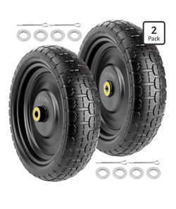 13" 2 Pack Flat Free Wheels for Gorilla Carts, Garden Carts, Hand Truck, Yard Trailer