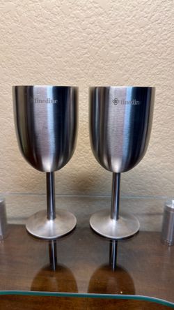 FineDine Stainless Steel Insulated Wine Glasses - Set of 2 (Brushed Metal)