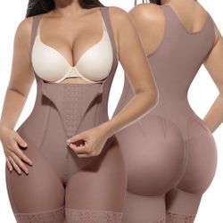 SHAPELLX Shapewear for Women Faja Body Shaper Tummy Control Butt Lifter Full Shaping Bodysuit with Zipper (Mauve Brown Large)