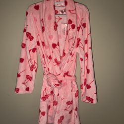 Juicy Couture Pink/Red "Juicy" Hearts Cherries Plush Bathrobe