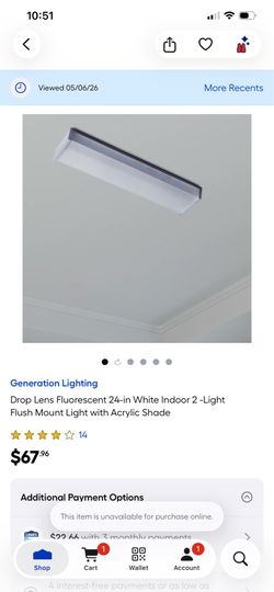 Generation Lighting 24-in White Fluorescent Flush Mount Light 2-Light w/ Acrylic Shade