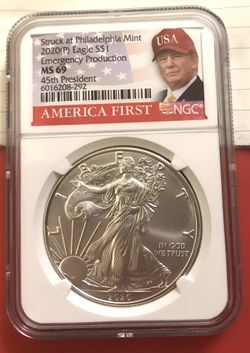 TRUMP 2020 MS69 Emergency Issue Silver Eagle