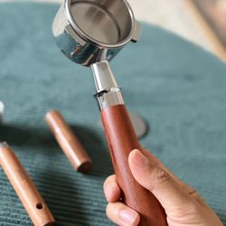 54mm Bottomless Portafilter Set for Breville – Espresso Upgrade Kit (Wood Handle, Tamper, Puck Screen)