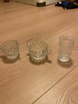 Pressed small Glass Creamer, Sugar Bowl, and Tumbler Set